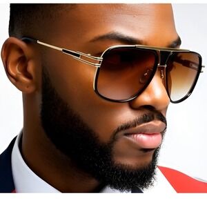 Sunglasses Gold Frame Brown Lens‎ Fashion Oversized Square Shades Driving Trendy